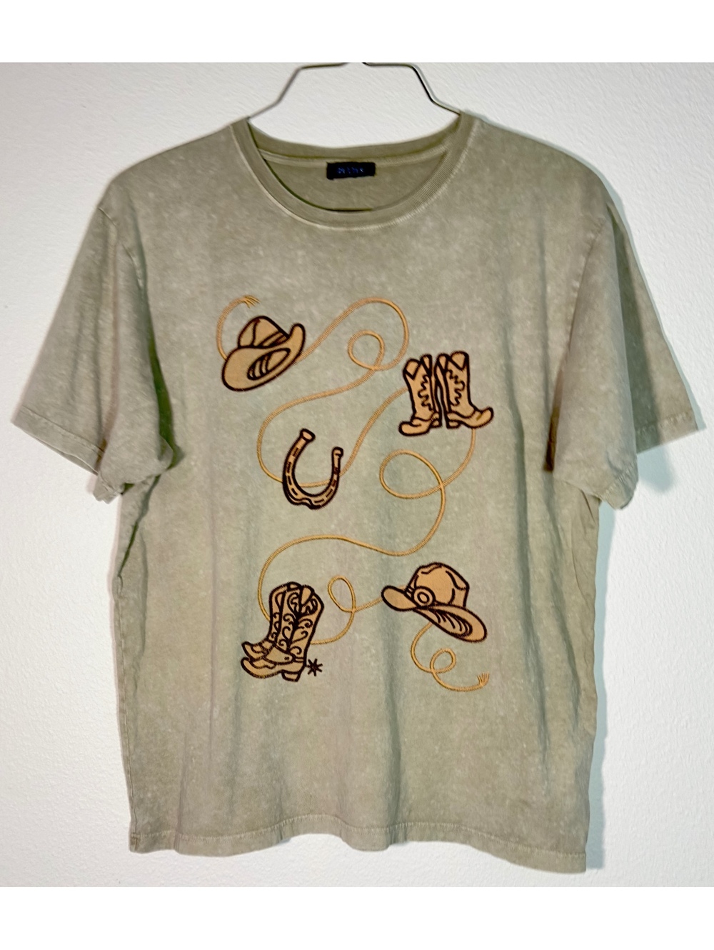 Zutter Women’s Large Mineral Wash Western Embroidered Cowboy T\-Shirt Oversized